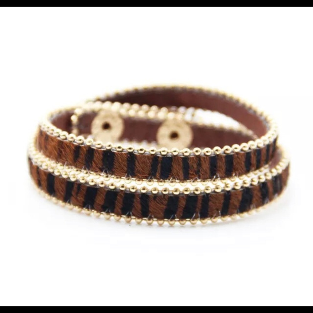 Tiger Print Faux Fur Adjustable Bracelet